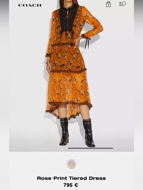 Coach Orange Rose 100% Silk Floral Tiered Dress Size 4